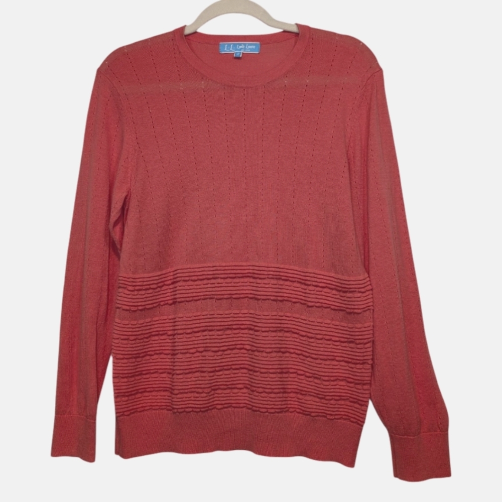 Lady Laura Coral Salmon Lightweight Crew Neck Cotton Sweater Made in Ireland